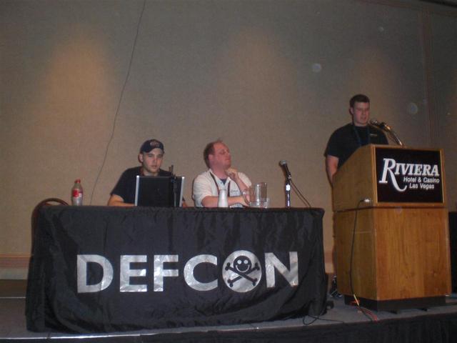 Bitemytaco, devDelay, and Blake speaking at Defcon 16